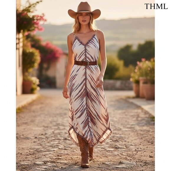 THML Dresses & Skirts - THML Multicolor Striped Sleeveless Fringe Hem Maxi Dress S